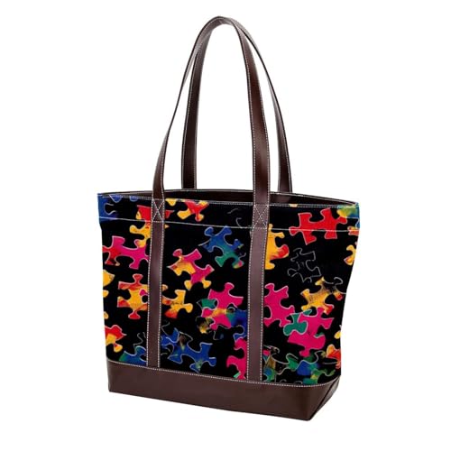 FNETJXF Tote Bag for Women, Large Tote Bag, Women's Tote Handbags, Modern Cartoon Pattern Colored Jigsaw Puzzle, Womens Tote Bag