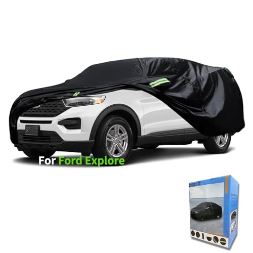 Image of Custom-Fit for Ford Car Cover, 7 Layers Car Cover Waterproof All Weather for Automobiles, Outdoor Full Cover Rain Sun UV Protection with Zipper (Black,for Ford Explore)