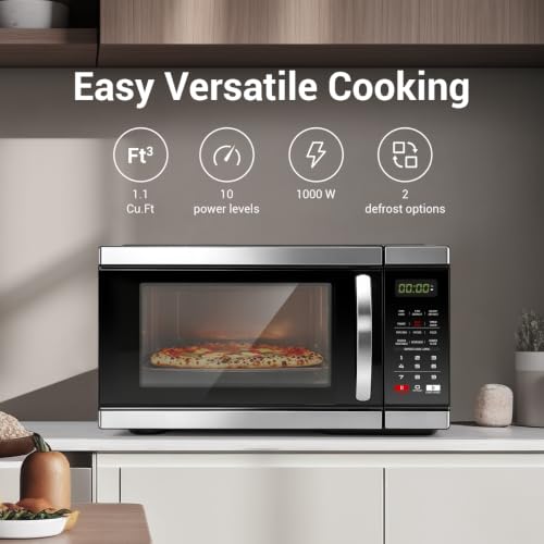 Image of 1.1 Cu.Ft Countertop Microwave Oven, 1000W Large Capacity Microwave with 10 Power Levels, 6 Auto Cooking Menus for Kitchens, Apartments, and Offices
