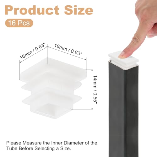 Image of PATIKIL Square Plastic Plug, 16 Pcs 5 /8 Inch /16mm Tubing Insert End Caps Plastic Plug Cap for Square Tubes Chair Legs Furniture Metal Tubing Hardware Plugs Fences, White