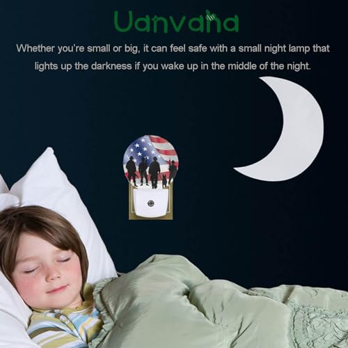 Image of 4th of July Patriotic Night Light American Independence Memorial Day Always Remember Night Lights Plug into Wall with Dusk to Dawn Sensor Round LED Lighting