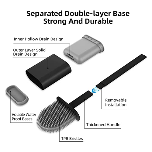 image for iForcase Silicone Toilet Brush-Soft Flat Toilet Brush with Holders, Cl