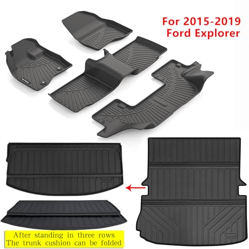 Floor Mats for 2015-2018 2019 Ford Explorer Accessories 5PCS, Cargo Mat Custom TPE All Weather Protection Full Coverage Trunk Liner & Floor Liner car Accessories — view 2