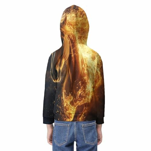 Pull à capuche 3D cheval de feu : vêtement enfants 10-12 ans