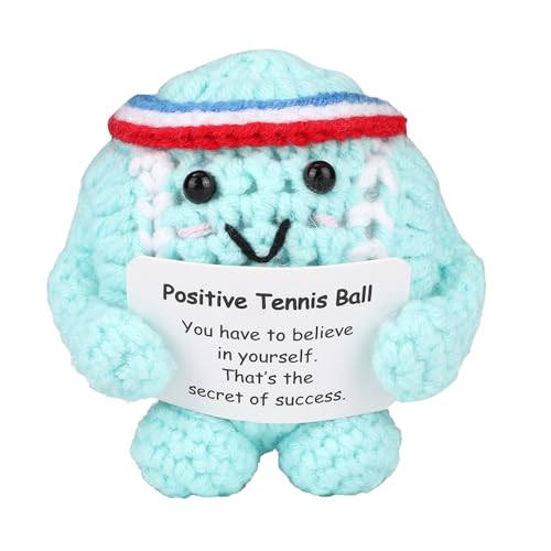 Image of TOYMIS Positive Tennis Ball, Adorable Handmade Knitted Positive Tennis Ball with Encouragement Card Funny Crochet Inspirational Doll for Party Favor & Office Home Decor