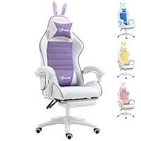 Vinsetto Reclining Racing Gaming Chair with Headrest and Lumber Support, PU Leather Computer Chair with Removable Rabbit Ears, Footrest, Purple