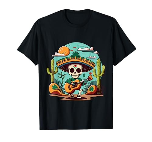 Dia De Los Muertos Day Dead Mariachi Squelette Jouant De La Guitare T-Shirt