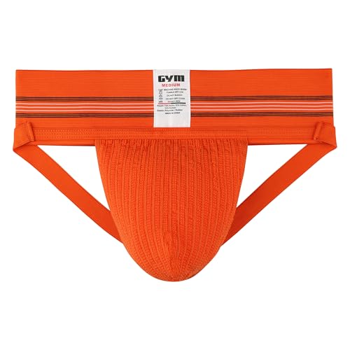 GYM Mens Old School Jockstrap (Large, Orange, 1-Pack)