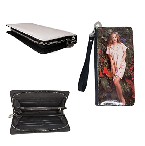 Sublimation Wallet Women's Zipper Card Holder Storage Bag Women's Travel Clutch Wristband DIY Craft (Black)