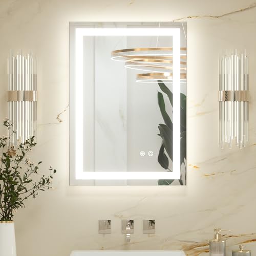 Keonjinn Badspiegel mit Beleuchtung 50x70cm, Badezimmerspiegel Beleuchtet Beschlagfrei Led Bad...