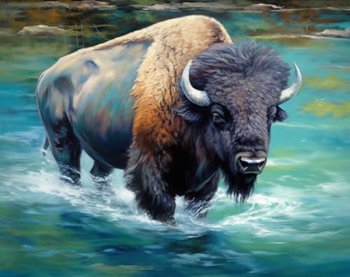 Pintura de diamantes de búfalo 5D con diseño de taladro completo F-CANLAN