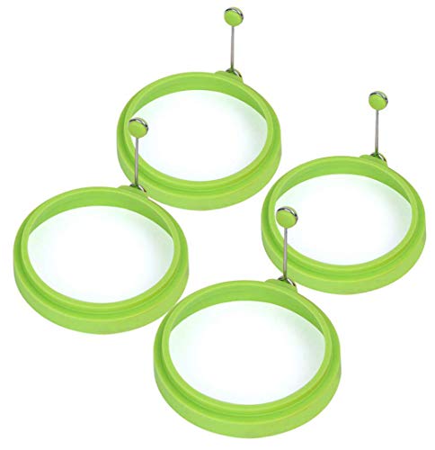 Emoly Silicone Egg Ring, 100% Food Grade Egg Cooking Rings, Egg Rings Non Stick, Egg Cooking Rings, Perfect Fried Egg Mold or Pancake Rings (New, 4pcs, Green)