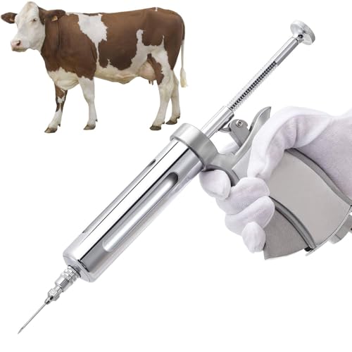 Jeringa semiautomática ajustable para animales de acero inoxidable de 50 ml, inyección continua de vacunas, uso veterinario para cabras, cerdos, vacas, jeringa para ganado, jeringa tipo pistola.