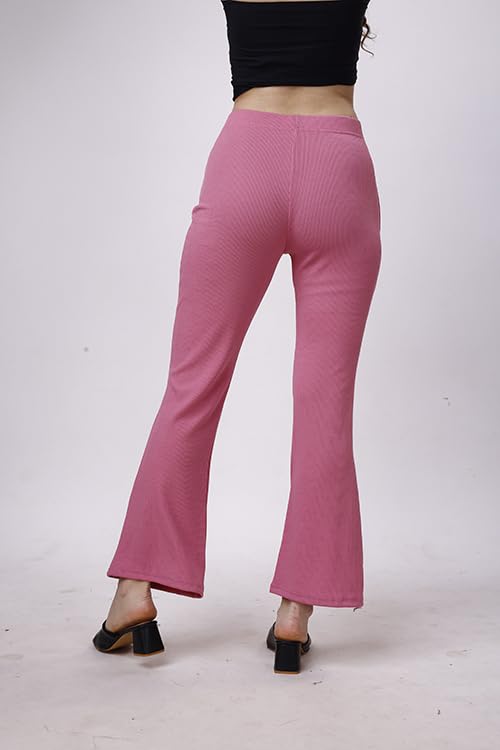 Image of Bhochi Western Trousers Pants for Women | Stretchable Yoga Pants | Boot Cut Ribbed Trouser| Bell Bottom Trousers for Women