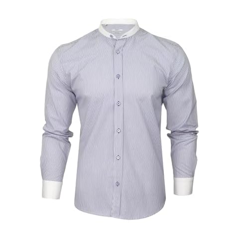 Xact Men's Striped Grandad Shirt with White Collar Cover