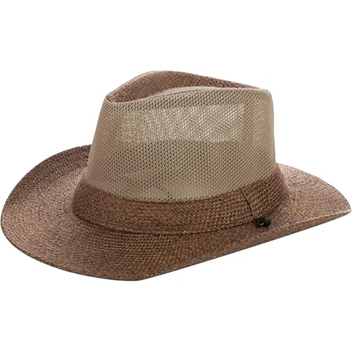 Wide Brim Straw Panama Hat, Fedora Beach Sun Hat with Chin Strap, Sun Protection Khaki Cowboy for Seaside Beach Picnic