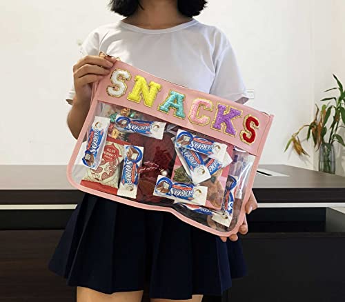 Image of HAIBOLAN Monogram Clear Stadium Purse Bag Chenille Letter Travel Patch Pouch Snack Makeup Wristlet