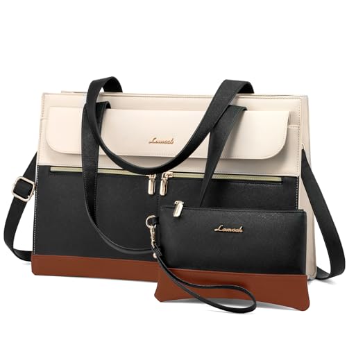 Image of LOVEVOOK Laptop Bag for Women 17.3 Inch Laptop Tote Work Bags Professional Leather Computer Briefcase Waterproof Handbag Shoulder Large Capacity Business Teacher Office Crossbody Purse