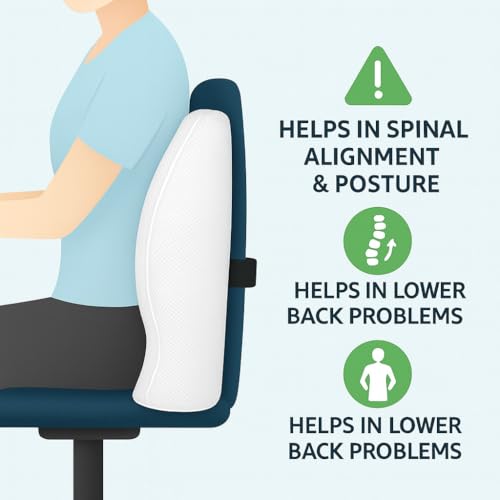 Image of Grin Health Back Support for Office Chair & Car, Memory Foam Orthopedic Back Rest Cushion for Back Pain Relief, Ideal Cushion for Spine Alignment and Posture Correction, Grey