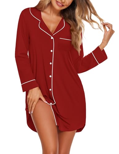 Image of Ekouaer Nightgowns for Women Long Sleeve Night Gown Button Pajama Dress