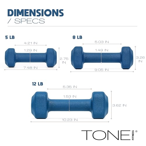 Image of Tone Fitness Neoprene Dumbbell Set with Storage Rack - Non-Slip, Anti-Roll Hand Weights for Home Gym Workouts | 20 lb, 32 lb, 50 lb, 60 lb & 100 lb Options