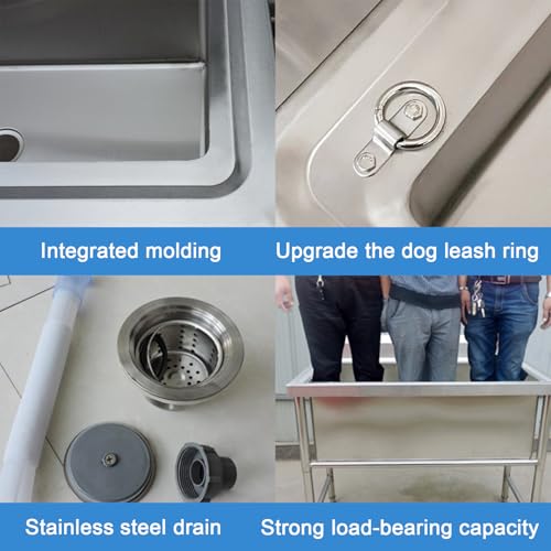 Station de lavage pour chien, baignoire de toilettage en acier inoxydable avec robinet et boîte à savon, accessoires inclus, baignoire pour animaux de compagnie pour chiens de petite