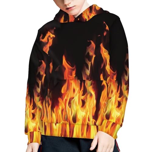 Kids 3D Print Fire Pullover Hoodies Warm Thick Hooded Sweatshirt with Packet for Boys Girls 6-16 Years4