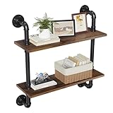 Merapi 24' Industrial Floating Shelves, Pipe Shelves for Wall, 2 Tier Rustic Wood Wall Shelves for Home Décor, Bedroom, Living Room, Bathroom