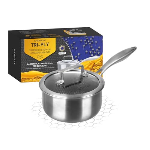 KASANOVA Casseruola antiaderente con rivestimento nido d'ape 16 cm Tri-ply, con coperchio in vetro