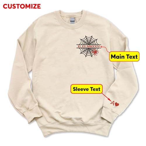 Noni Custom Embroidered Sweatshirt for Couples, Personalized Matching Sweatshirt with Spider Web Design, Gift Ideas for Lovers, Valentine's, Halloween, Christmas3