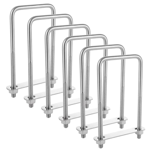 Image of 6 Pcs Square U Bolt (3 /8'' x 3'' x 7''), 304 Stainless Steel U-Bolts for Automobiles Trailer, Ski Boat, Sailboat, Trailer, Industrial Parts