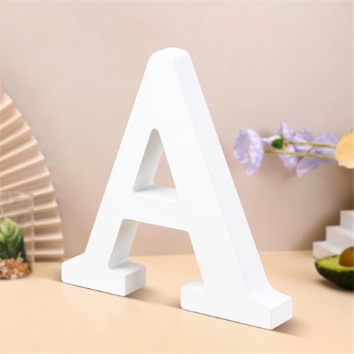 6 Inch White Wood Letters Unfinished Wooden Letters for Wall Decor Decorative Standing Letters Slices Sign Board Decoration for Craft Home Party Projects (A)