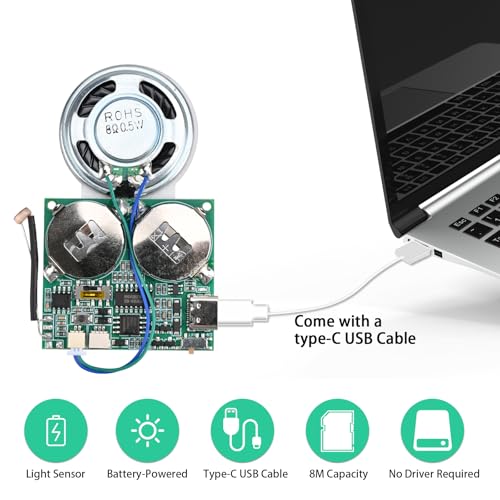 Lichtsensor Sound Modul MP3 Sound Chip Modul, mit 8 MB Speicher Typ-C USB Lautsprecher, für DIY Festival Grußkarte Kreative Geschenke Modelle Bastelarbeiten