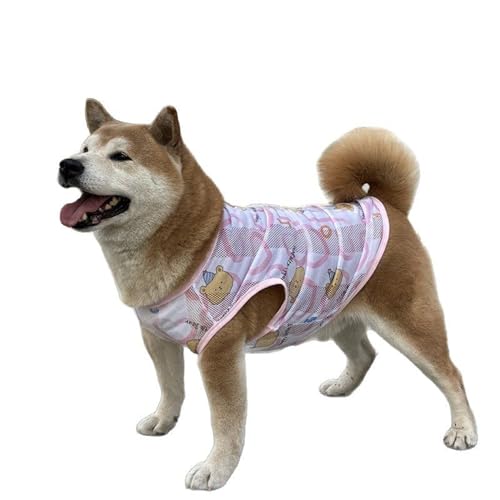 JPETTO犬服 メッシュ シャツ 春夏 ペット服 防虫 ひんやり ドッグウェア タンクトップ 通気性 犬用 涼やか UVカット 日焼き防ぐ 脱毛保護 小中大型犬25-25A48クマ・ピンク2XL