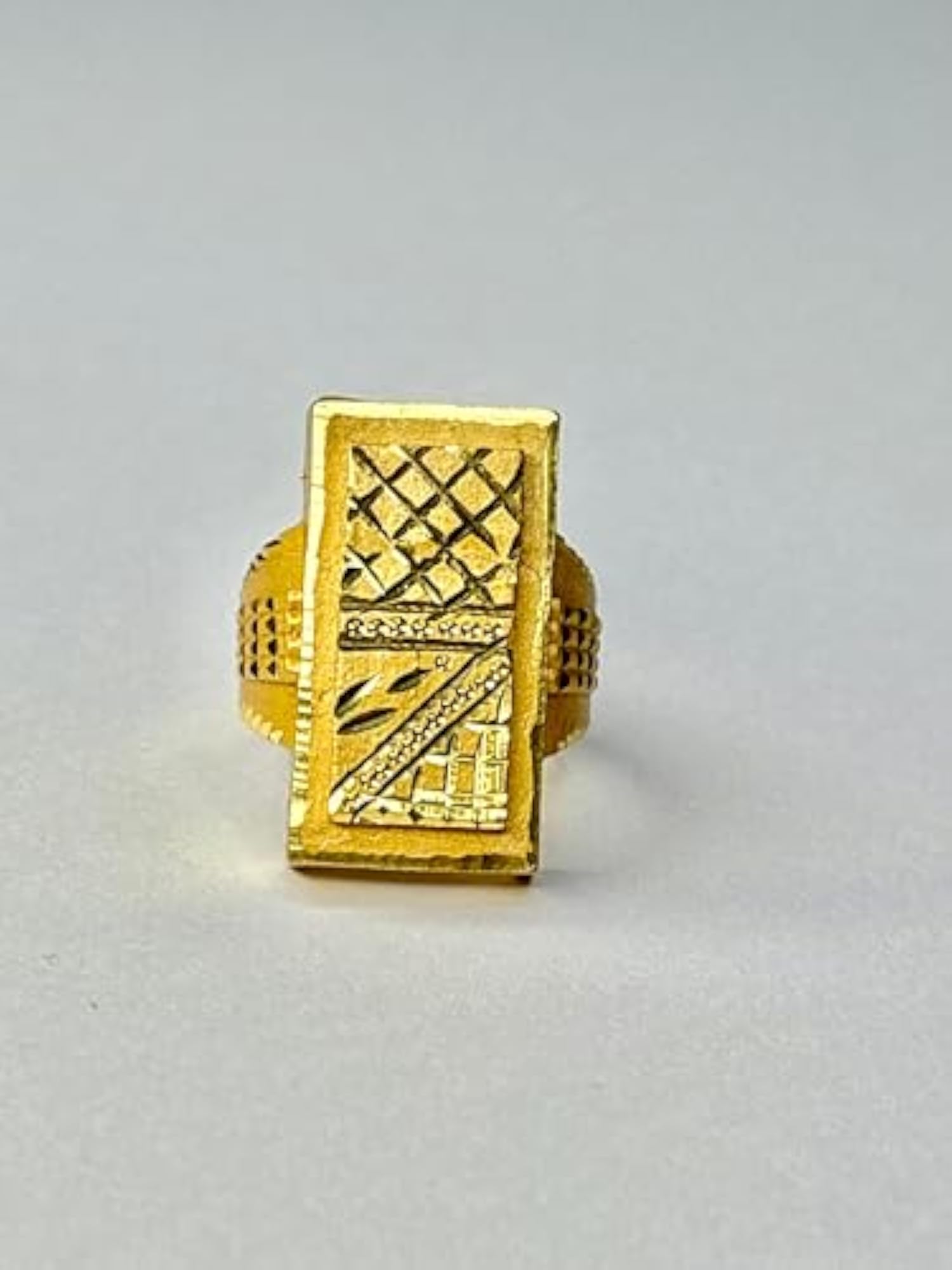 Men's Gold Plated Rectangular Signet Ring, Geometric Design