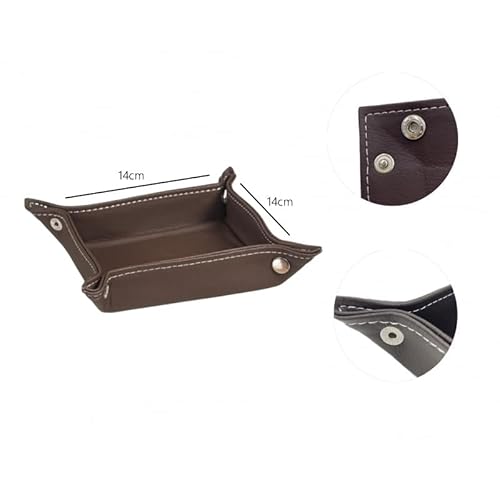 DAMDAM GO - Empty Tray for Leaving Keys Coins, Leatherette Tray, Foldable Square Practical Storage (Brown)