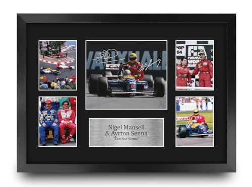 HWC Trading FR A3 Nigel Mansell & Ayrton Senna Gifts Printed Signed Autograph Presentation Display for F1 Formula 1 Racing Fans