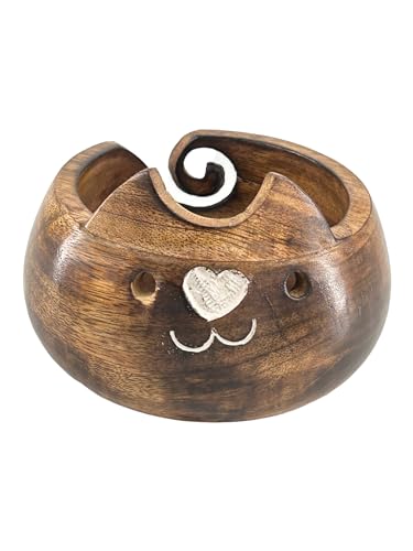 Image of Wooden Yarn Bowl for Crocheting Handmade Wool Storage Yarn Bowl with Holes Knitting Gifts for Women Crochet Accessories (Brown)