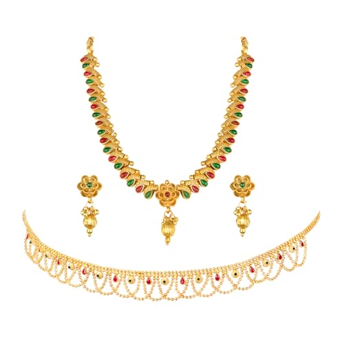 Image of Peora Gold Plated Bridal Jewellery Set with Kamarband Gift for Women Indian Traditional Ethnic Wedding