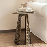 Christopher Knight Home Darton Retro Metal Coffee Table, Living Room Round Top Accent Side Table with Hand-Hammered Texture, Sofa Armchair End Table, Copper