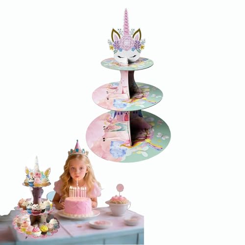 3 Tier Unicorn Cupcake Stand,Cupcake Stand Cardboard – Easy to Assemble& Reusable(2Unicorn)