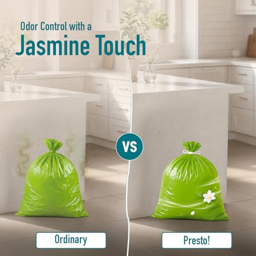 Image of Amazon Brand - Presto! Premium Perfume Garbage Bags on Roll with Tie String | Small | 17x20 Inch | 120 Count | 30 X 4 Packs | Green