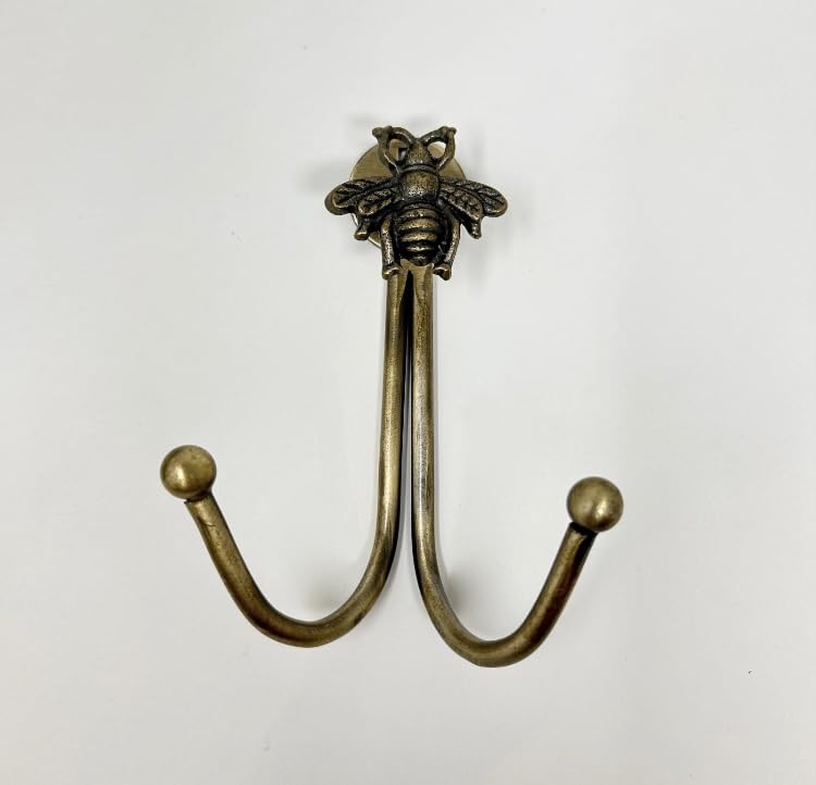 Knobs By Blossom Double Vintage Animal Antique Brass Iron Wall Hook (Bee)