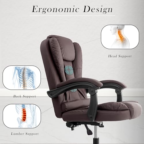 Image of NORMAN JR Italia Premium Leatherette Office Chair for Work | Boss Chair, Ergonomic Executive, Luxurious Cushioned Arms & Seat, 2 Point Back Massager, Heavy Duty Metal Base (Brown)