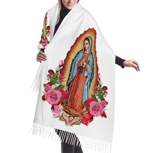 Virgen De Guadalupe Tassel Scarves Soft Warm Pashmina Scarf, Large Shawls And Wraps, Lightweight Scarfs For Women
