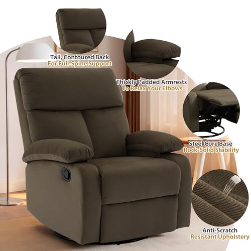 Sillón reclinable giratorio terciopelo marrón oscuro miniatura 5