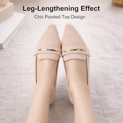Image of MUSSHOE Loafers for Women Pointed Toe: Dressy Gold Bit Flats, Suede BusinessCasual Slip On Shoes for Office Work,Interview & Teacher