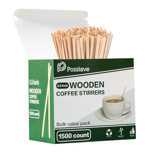 Possiave 1500Coffee Stirrers, 5.5" Wooden Coffee Stir Sticks, Stir Sticks for Coffee Stirrers, Beverage Mixer with Smooth Ends, for Coffee, Tea, Beverage, and Popsicle