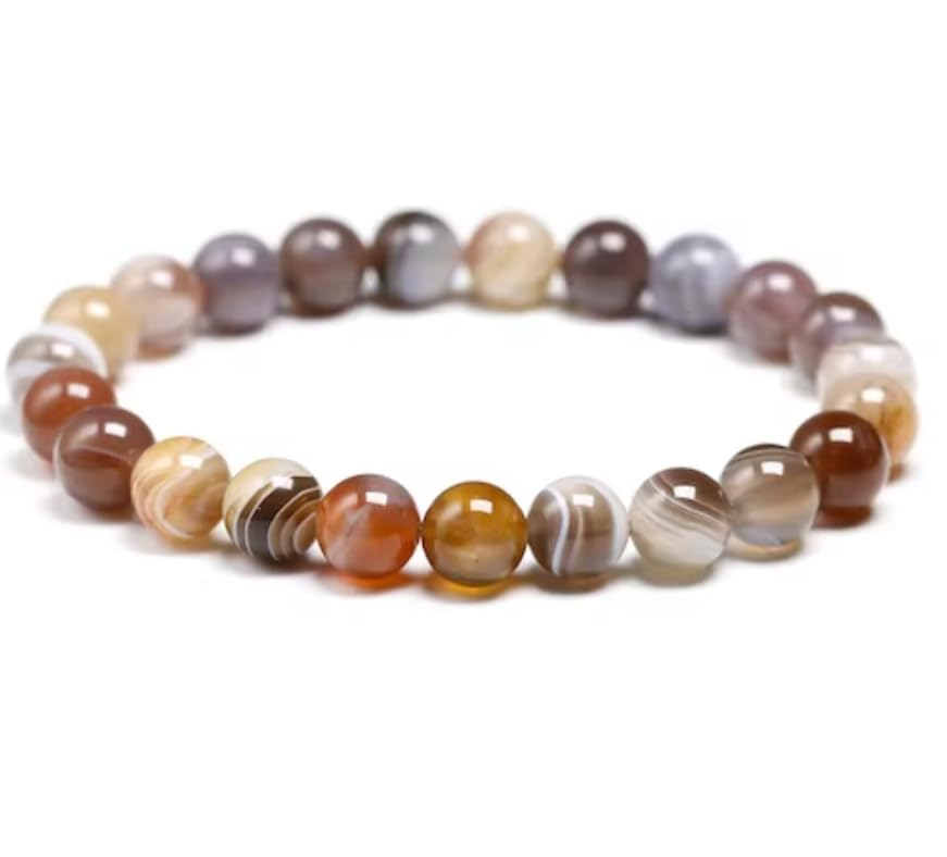 Bracelet agate naturelle 8mm, fini les fermoirs fragiles avec l'élastique 20cm