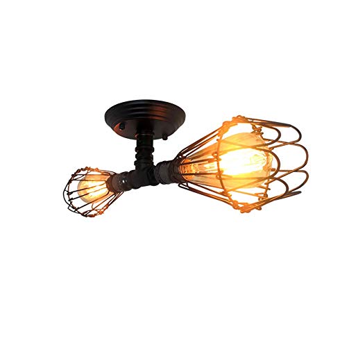 Lustre en cage en métal double tête pour éclairage vintage - 5